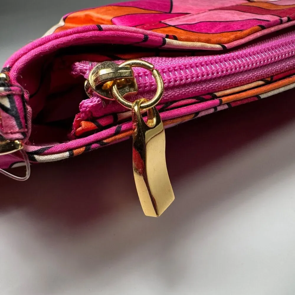 VTG J Renee Shoulder Bag Geometric Abstract Pink Orange Retro 80s 90s Satin NWT